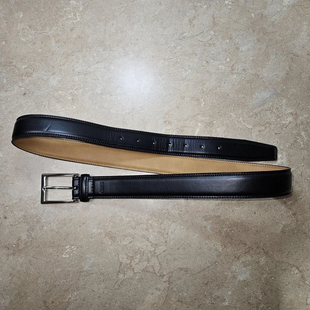 Chaps Belt Mens Large 38-40 Black Dress Silver‎ Buckle Imitation Leather Classic